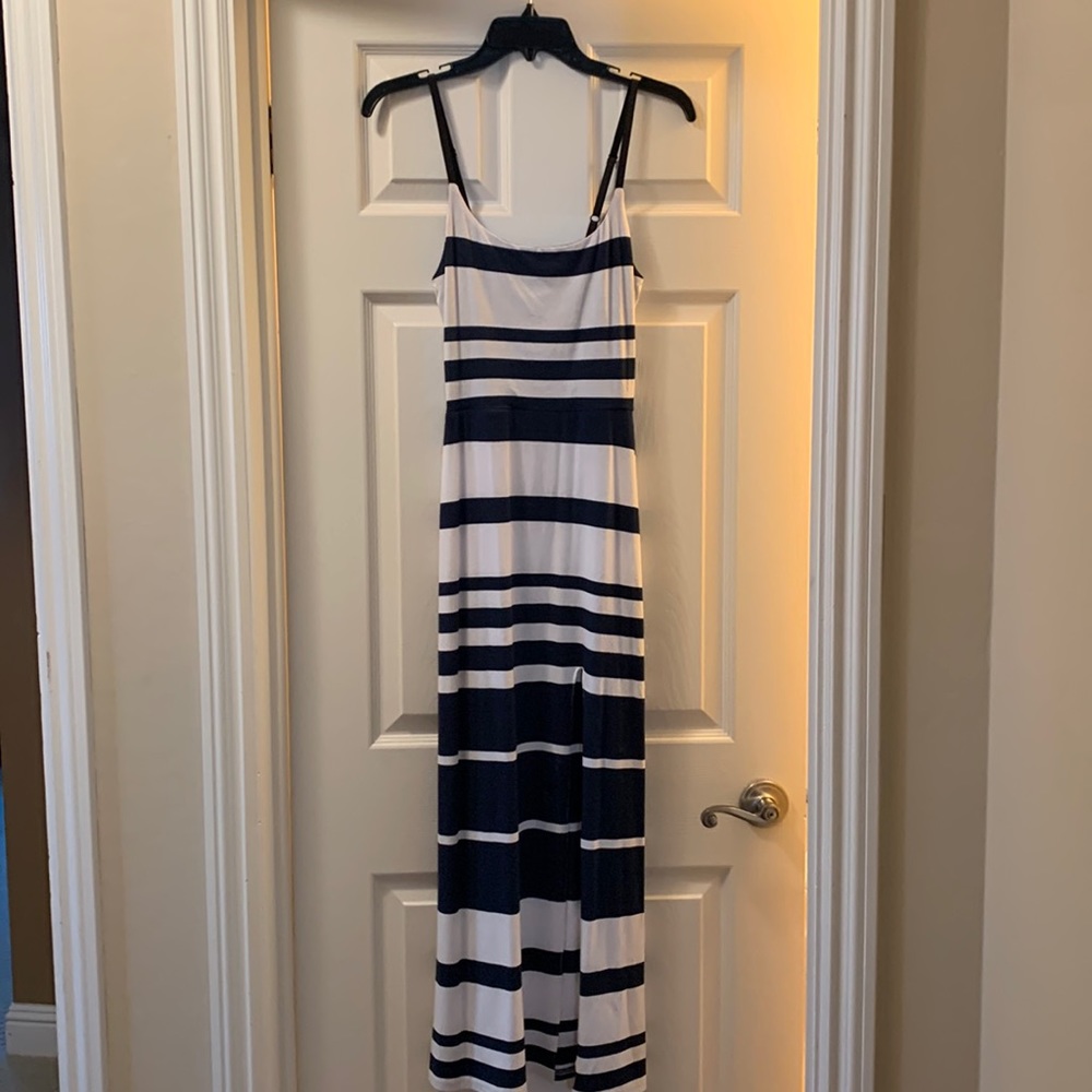 Necessary Objects navy and white striped maxi dress Size: Small
